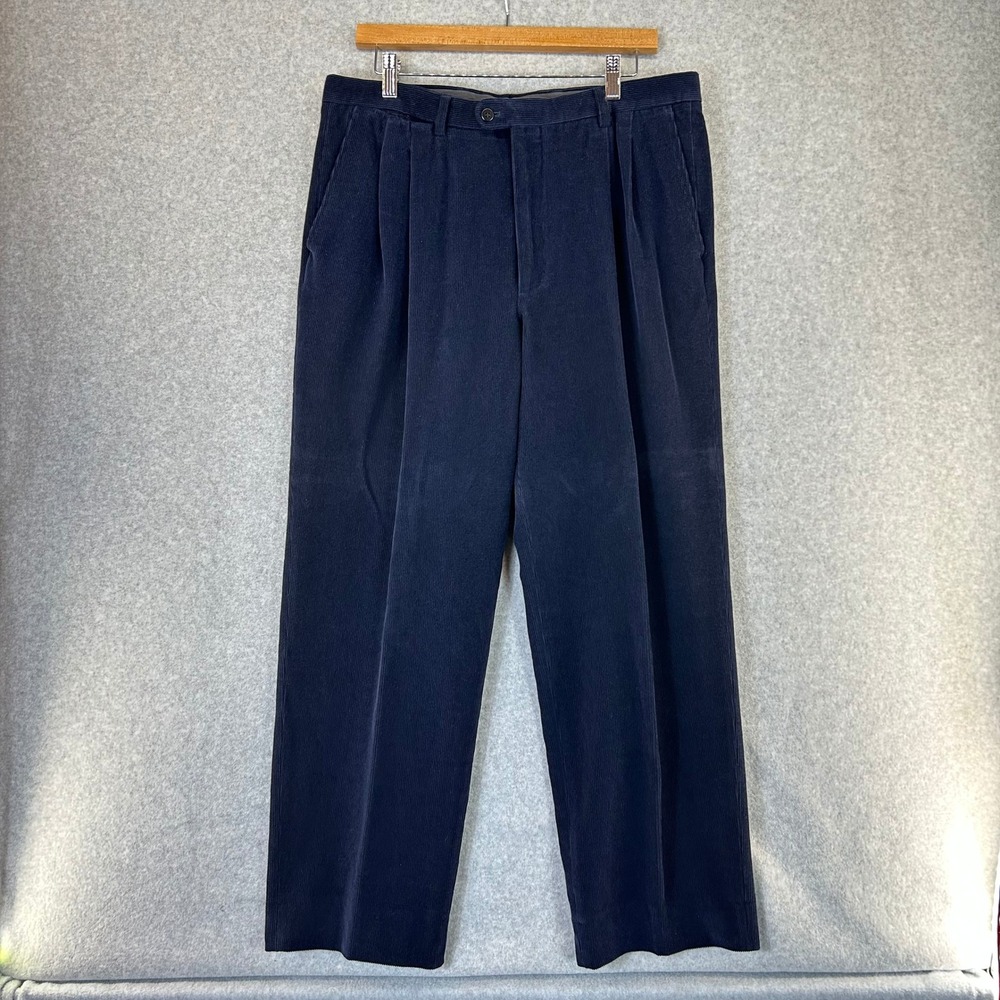 Burberry London Navy Blue Corduroy Pleated Trousers Pants Mens Size‎ 36 x 28
